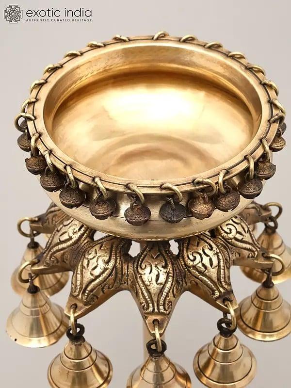 Exotic India 16" Designer Standing Brass Urli With Bells | Home Decor 