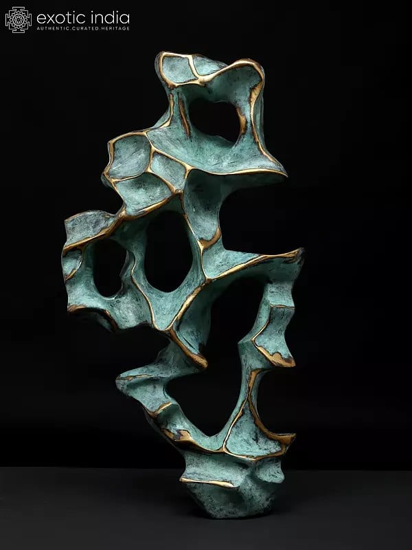 Exotic India 16" Frozen Flow - Abstract Modern Art | Table Decor | Brass Sculpture With Bronze Finish 