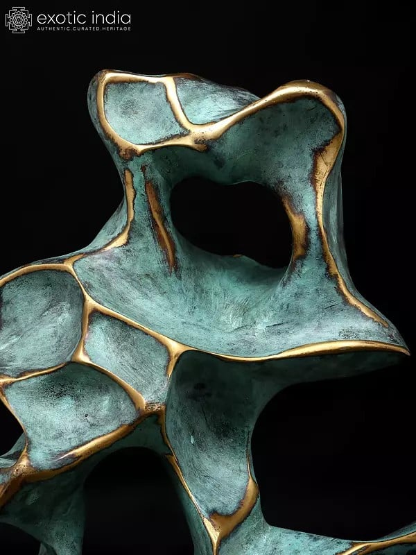 Exotic India 16" Frozen Flow - Abstract Modern Art | Table Decor | Brass Sculpture With Bronze Finish 