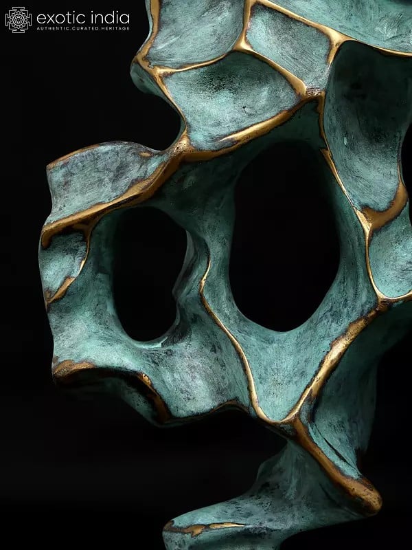 Exotic India 16" Frozen Flow - Abstract Modern Art | Table Decor | Brass Sculpture With Bronze Finish 