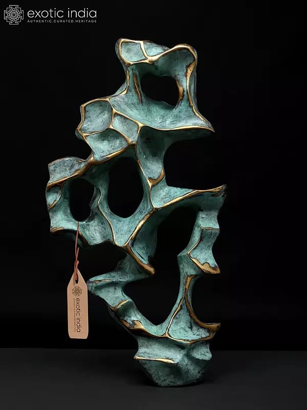 exotic india 16" Frozen Flow - Abstract Modern Art | Table Decor | Brass Sculpture with Bronze Finish 