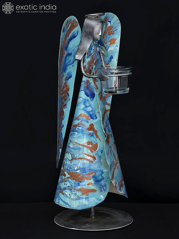Exotic India 16" Hand-Painted Angel Candle Holder | Table Decor 