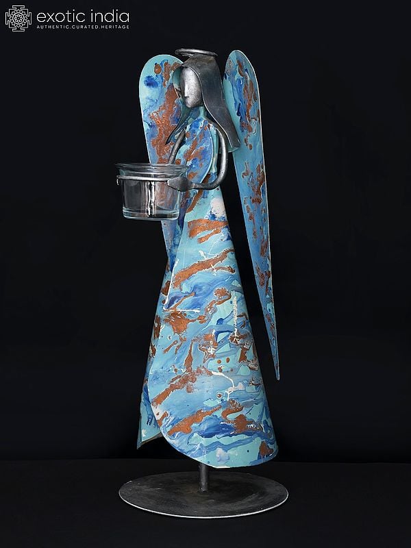 Exotic India 16" Hand-Painted Angel Candle Holder | Table Decor 
