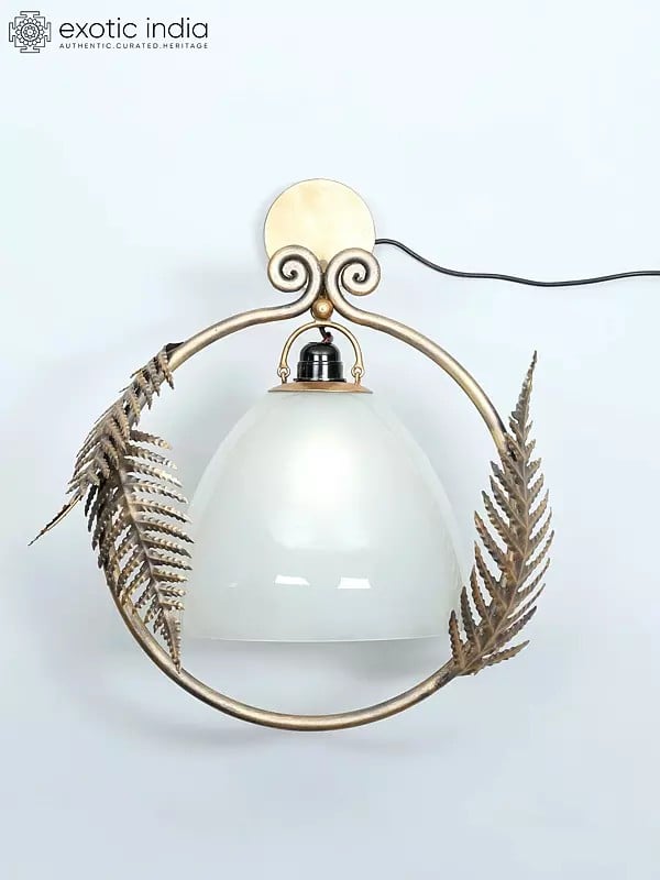 Exotic India 16" Iron Fern Leaves Design Wall Hanging Lamp | Home Decor 