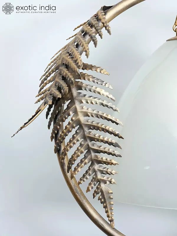 Exotic India 16" Iron Fern Leaves Design Wall Hanging Lamp | Home Decor 