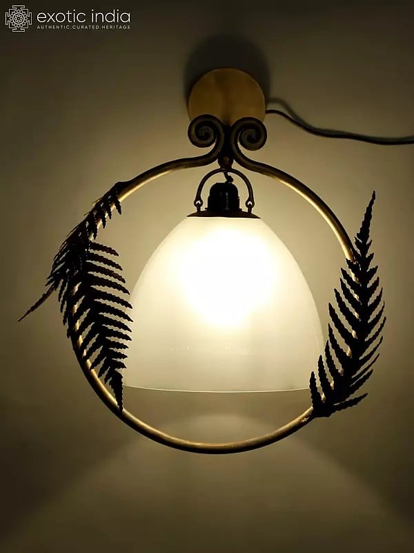 exotic india 16" Iron Fern Leaves Design Wall Hanging Lamp | Home Decor
