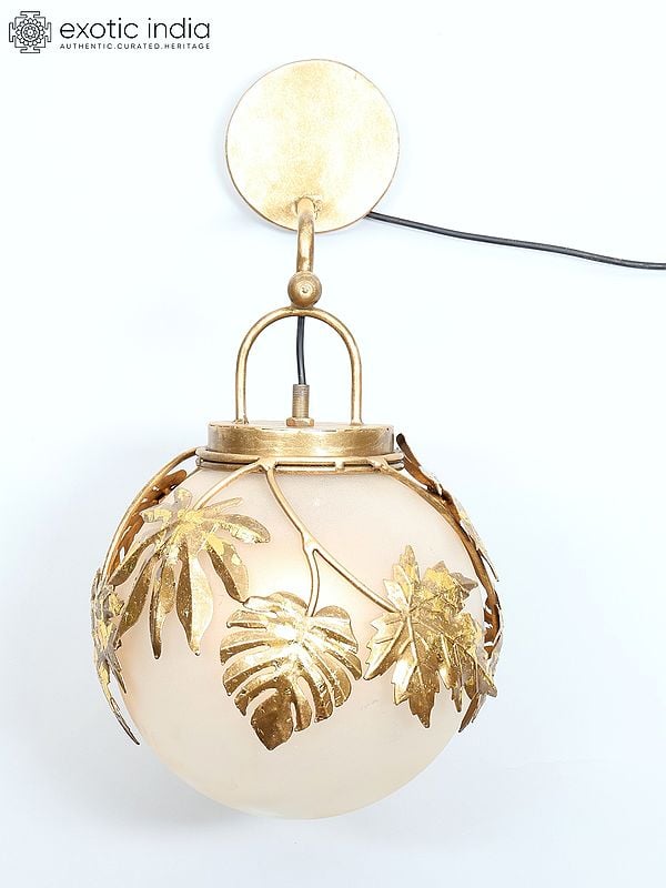 Exotic India 16" Iron Mapple Leaves Design Wall Hanging Lamp | Home Decor 