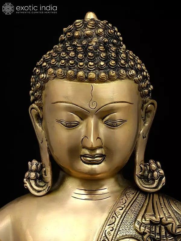 Exotic India 16" Lord Buddha Seated In Vitark Mudra | Brass Statue 