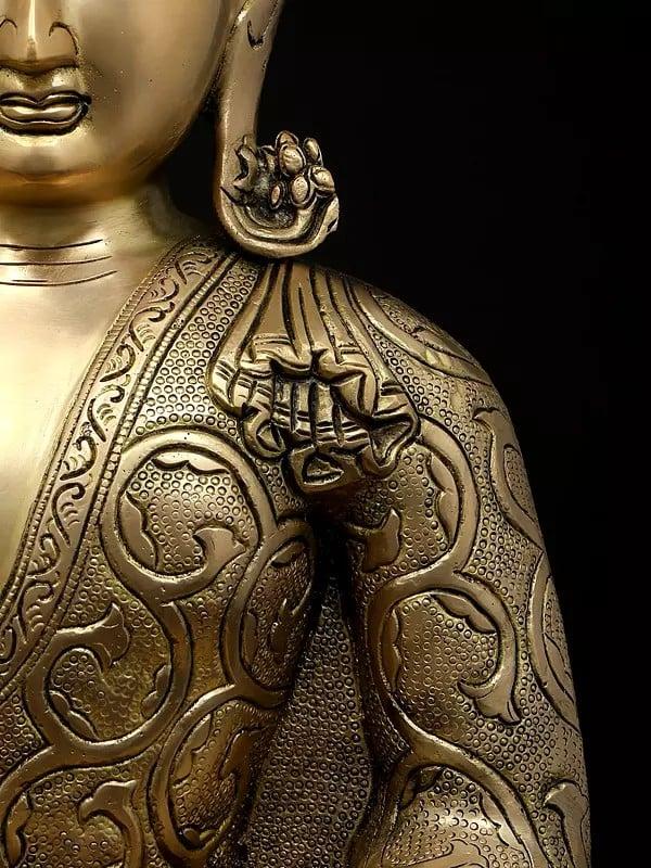 Exotic India 16" Lord Buddha Seated In Vitark Mudra | Brass Statue 