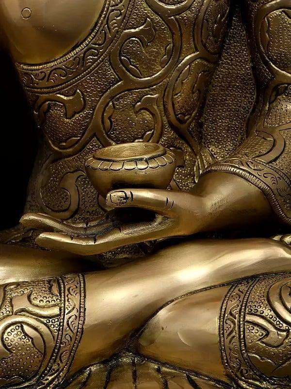 Exotic India 16" Lord Buddha Seated In Vitark Mudra | Brass Statue 
