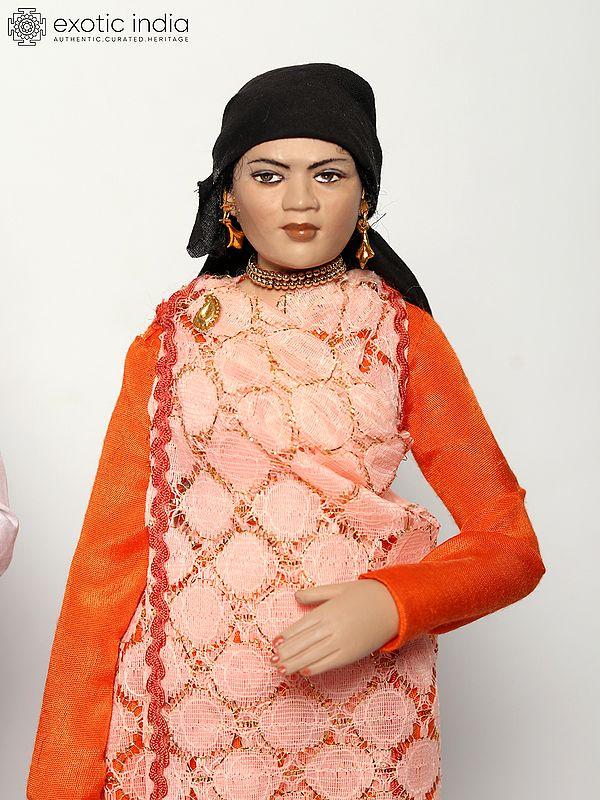 Exotic India 16" Man And Woman From Meghalaya | Traditional Handmade Dolls 