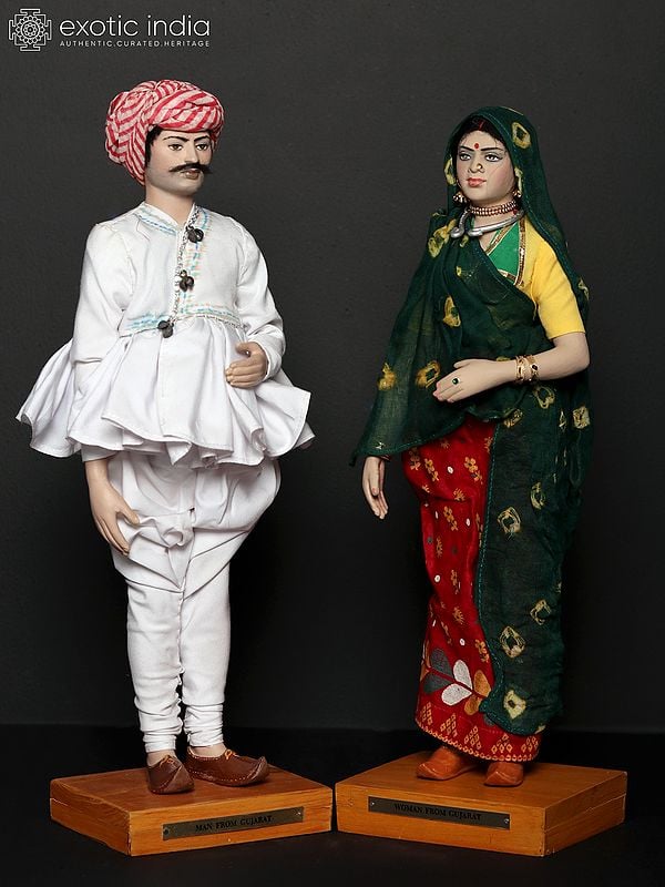 Exotic India 16" Married Couple From Gujarat | Traditional Handmade Dolls 