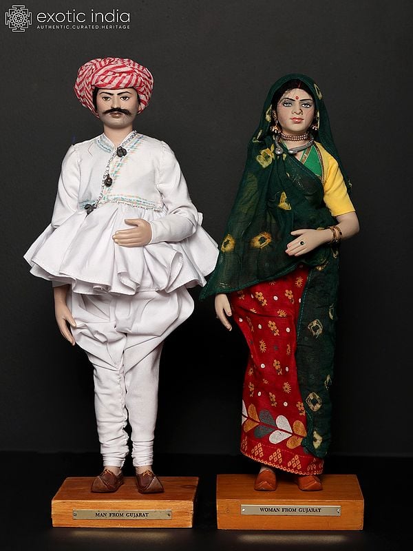 exotic india 16" Married Couple from Gujarat | Traditional Handmade Dolls 