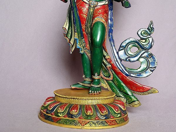 Exotic India 16" Standing Goddess Green Tara Gilded Copper Statue From Nepal 