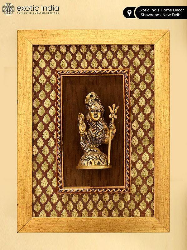 Exotic India 16" Stylized Blessing Lord Shiva | Wall Hanging | Wood Framed Brass Sculpture 