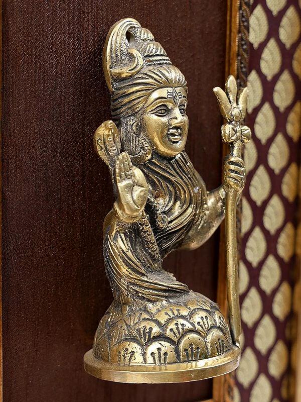 Exotic India 16" Stylized Blessing Lord Shiva | Wall Hanging | Wood Framed Brass Sculpture 