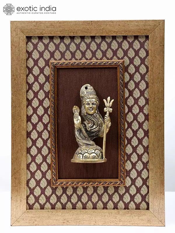 exotic india 16" Stylized Blessing Lord Shiva | Wall Hanging | Wood Framed Brass Sculpture 