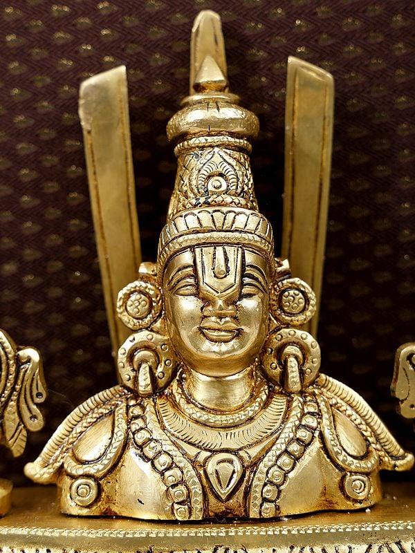 Exotic India 16" Tirupati Balaji (Venkateshvara) Statue With Vaishnava Symbols | Wood Framed Brass Sculpture | Wall Hanging 