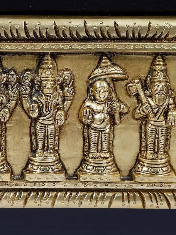 Exotic India 16" Wood Framed Dashavatara Of Lord Vishnu In Brass | Wall Hanging 