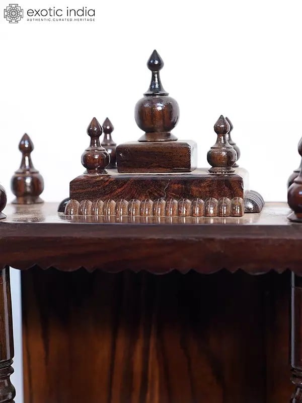 Exotic India 16" Wood Temple For Wall Hanging | Handmade Rosewood Home Decor Item 