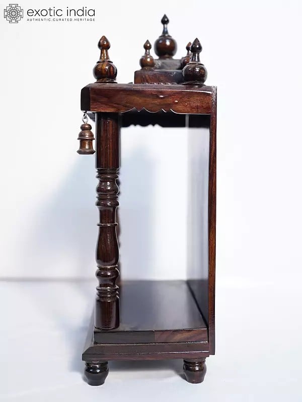 Exotic India 16" Wood Temple For Wall Hanging | Handmade Rosewood Home Decor Item 
