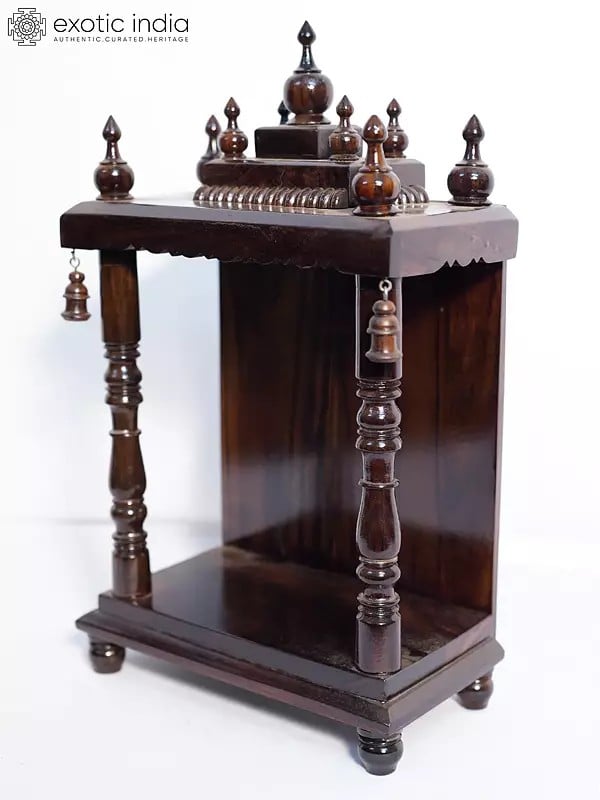Exotic India 16" Wood Temple For Wall Hanging | Handmade Rosewood Home Decor Item 