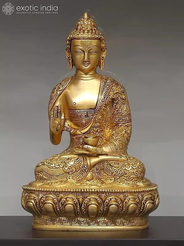 Exotic India 17" Brass Lord Buddha Seated In Vitark Mudra | With Box 
