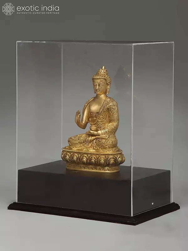 Exotic India 17" Brass Lord Buddha Seated In Vitark Mudra | With Box 