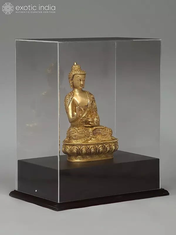 Exotic India 17" Brass Lord Buddha Seated In Vitark Mudra | With Box 
