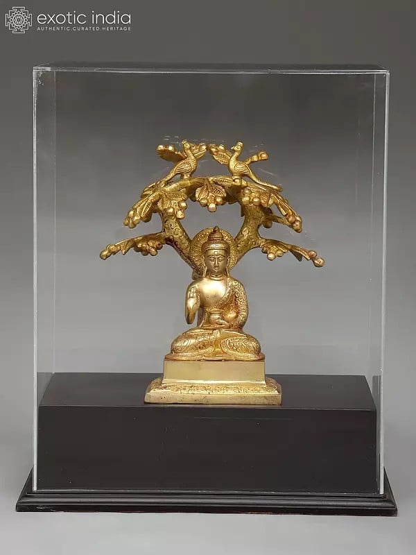 Exotic India 17" Brass Lord Buddha Seated Under The Bodhi Tree | With Box 