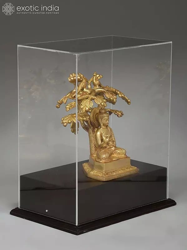 Exotic India 17" Brass Lord Buddha Seated Under The Bodhi Tree | With Box 
