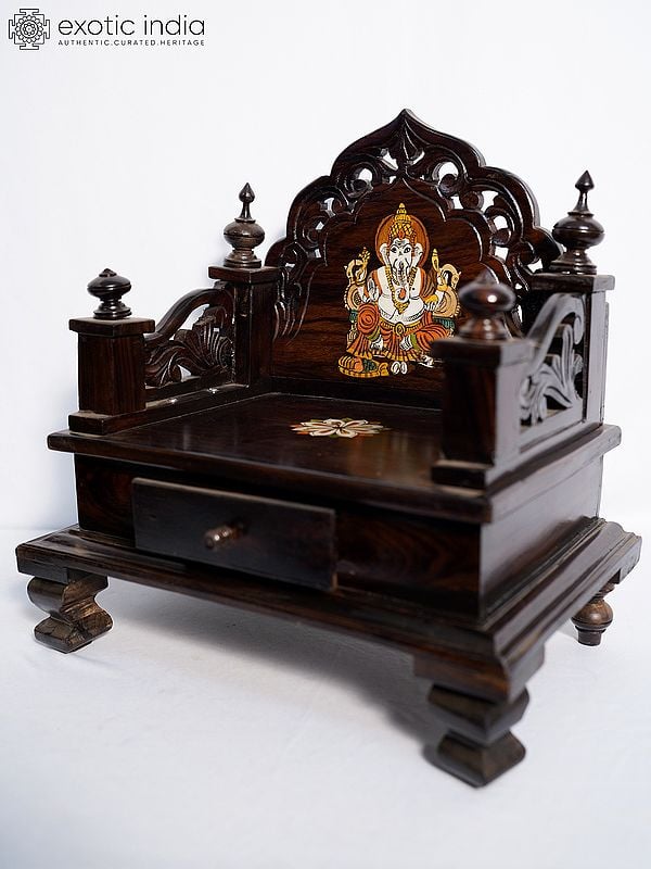 Exotic India 17" Deity Throne / Mandasana In Wood | Handmade Rosewood Home Decor Item 