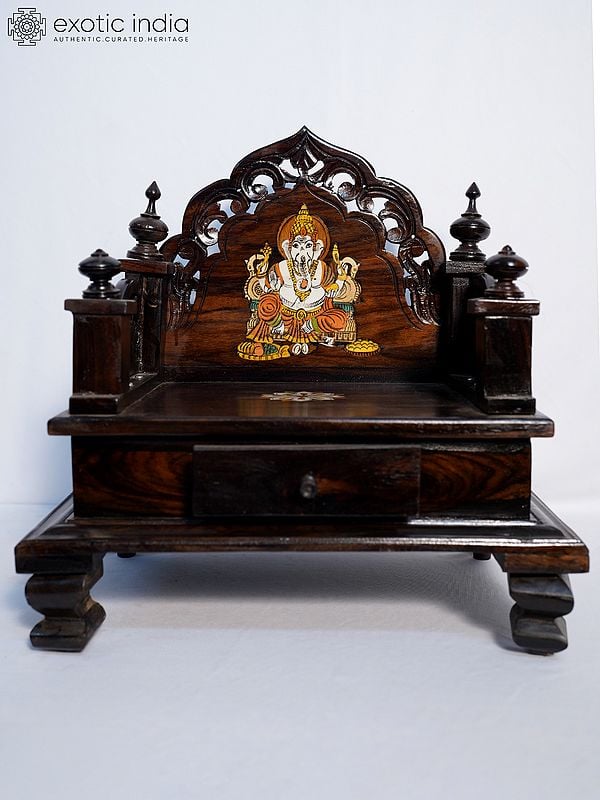 exotic india 17" Deity Throne / Mandasana In Wood | Handmade Rosewood Home Decor Item 