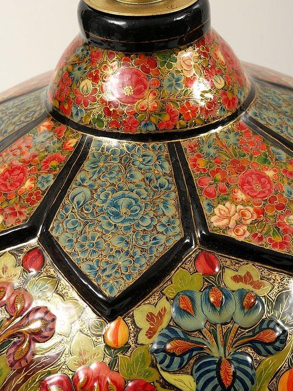 Exotic India 17" Hand-Painted Papier Mache Table Lamp | 24 Karat Gold Work | From Kashmir 