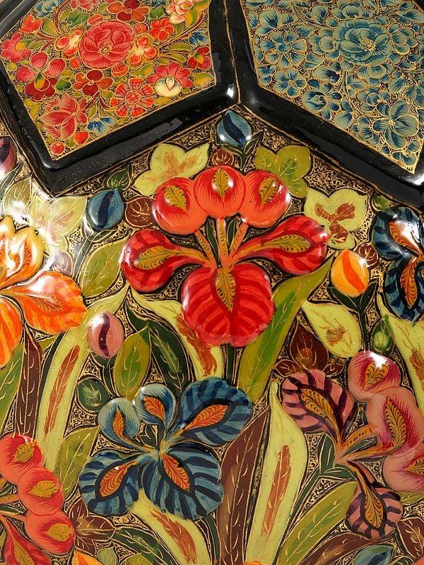 Exotic India 17" Hand-Painted Papier Mache Table Lamp | 24 Karat Gold Work | From Kashmir 