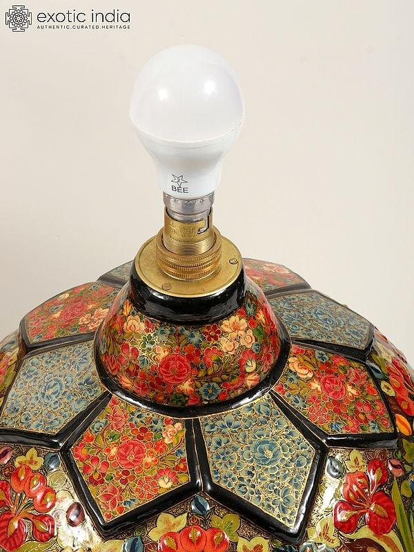 Exotic India 17" Hand-Painted Papier Mache Table Lamp | 24 Karat Gold Work | From Kashmir 