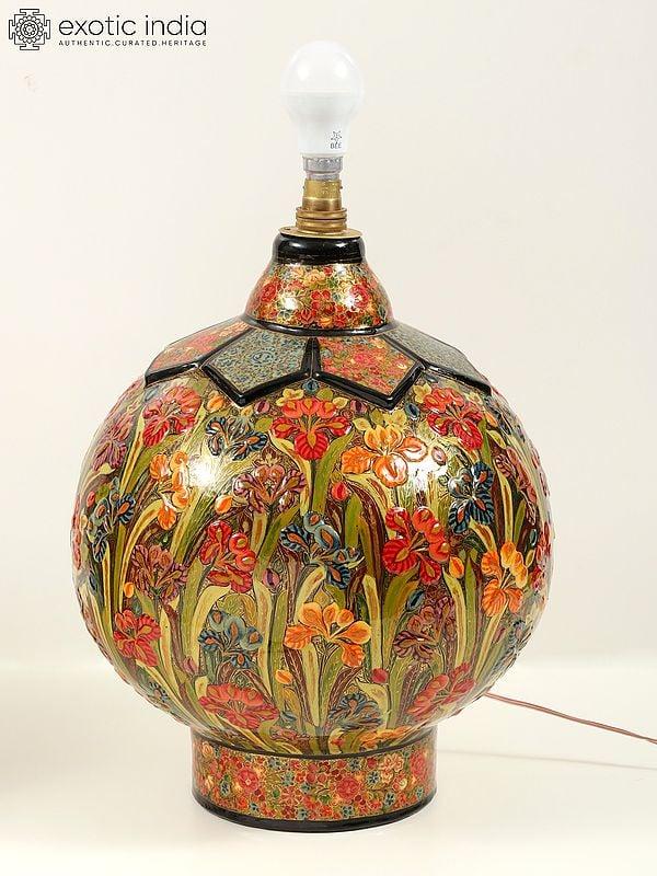 exotic india 17" Hand-Painted Papier Mache Table Lamp | 24 Karat Gold Work | From Kashmir 