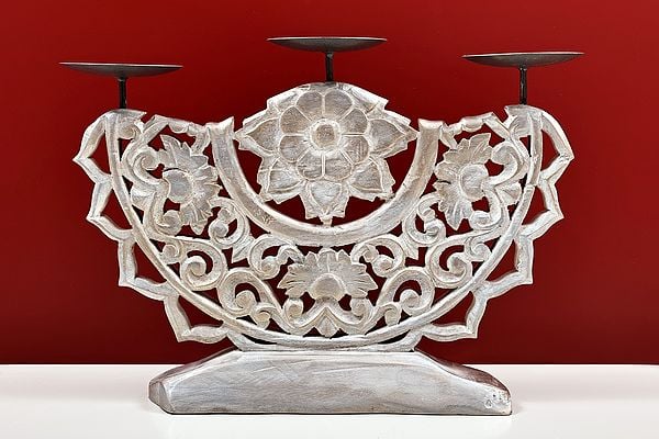 Exotic India 17" Handmade Decorative Wooden Candle Holder 