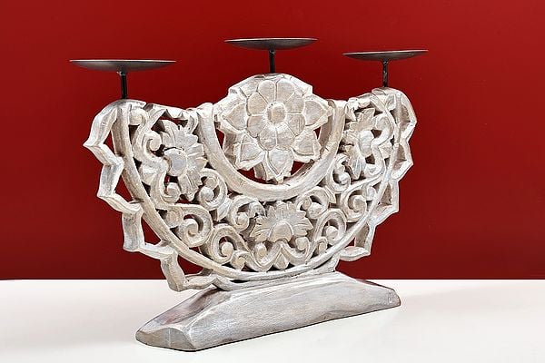 Exotic India 17" Handmade Decorative Wooden Candle Holder 