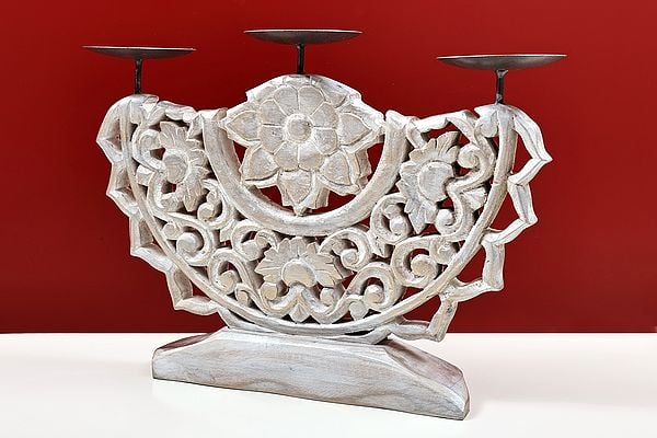 Exotic India 17" Handmade Decorative Wooden Candle Holder 