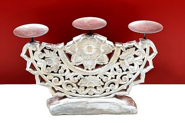 exotic india 17" Handmade Decorative Wooden Candle Holder 