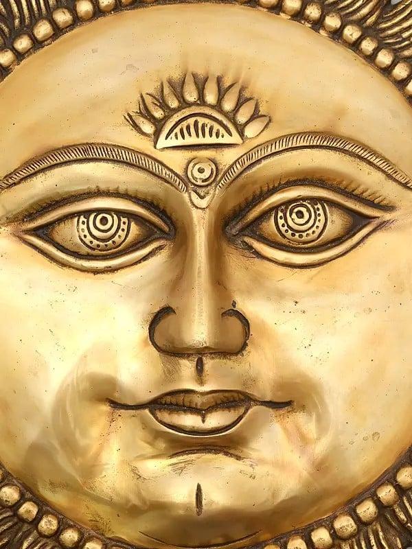 Exotic India 17" Lord Surya Wall Hanging Statue In Brass | Made In India | Handmade 