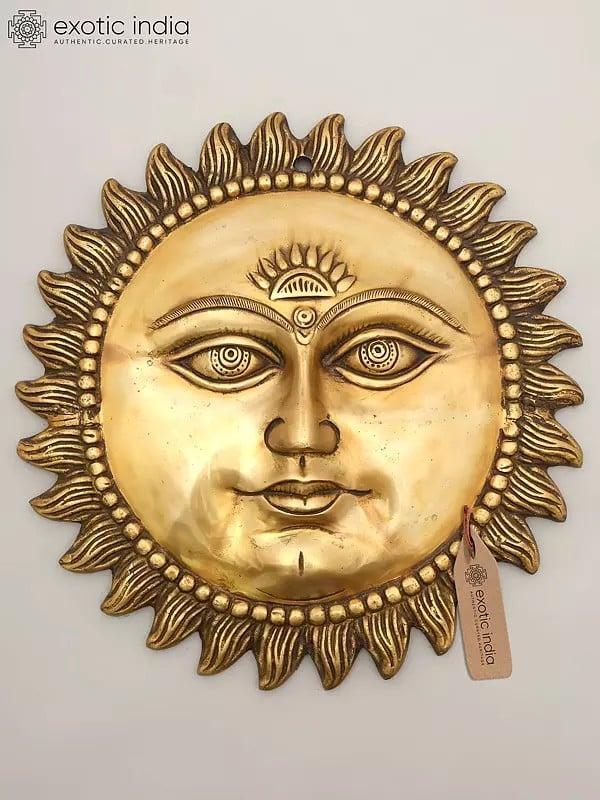 exotic india 17" Lord Surya Wall Hanging Statue in Brass | Made In India | Handmade 