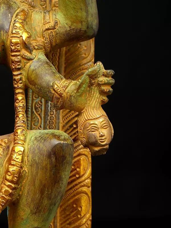 Exotic India 17" The Fearless Destroyer - Goddess Kali Standing On Lord Shiva | Brass Statue 