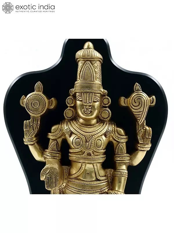 Exotic India 17" Tirupati Balaji (Venkateshvara) Statue In Brass With Wooden Frame 