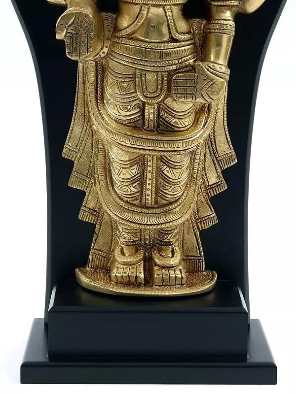 Exotic India 17" Tirupati Balaji (Venkateshvara) Statue In Brass With Wooden Frame 