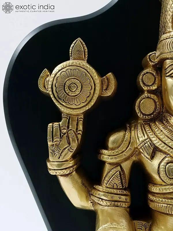 Exotic India 17" Tirupati Balaji (Venkateshvara) Statue In Brass With Wooden Frame 
