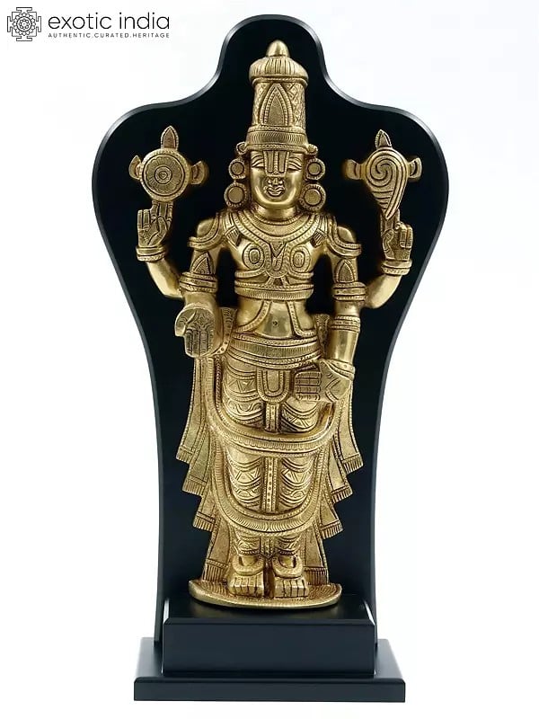 exotic india 17" Tirupati Balaji (Venkateshvara) Statue in Brass with Wooden Frame 