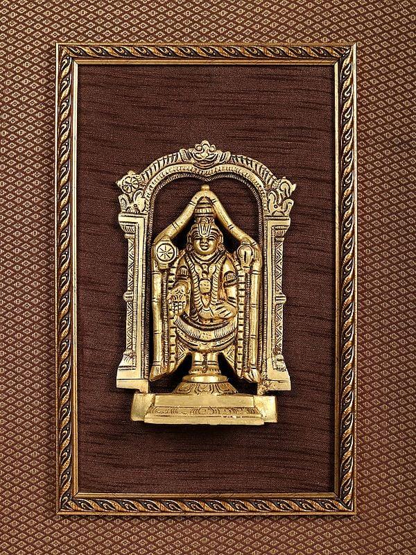 Exotic India 17" Wooden Framed Triputi Balaji | Wall Hanging 