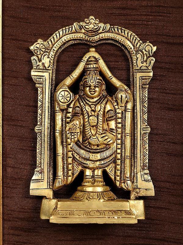 Exotic India 17" Wooden Framed Triputi Balaji | Wall Hanging 